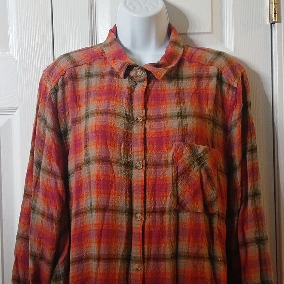Beachlunchlounge Midi Length Shirt Dress Plaid Fall Button Down Sz XL NWOT - Picture 4 of 9